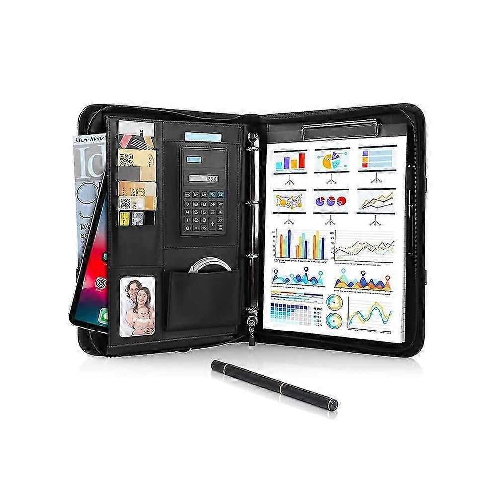 A4 Leather Writing Folder, Conference Portfolio With Zipper, Ring Binder, Clipboard, Notepad For Business Meetings