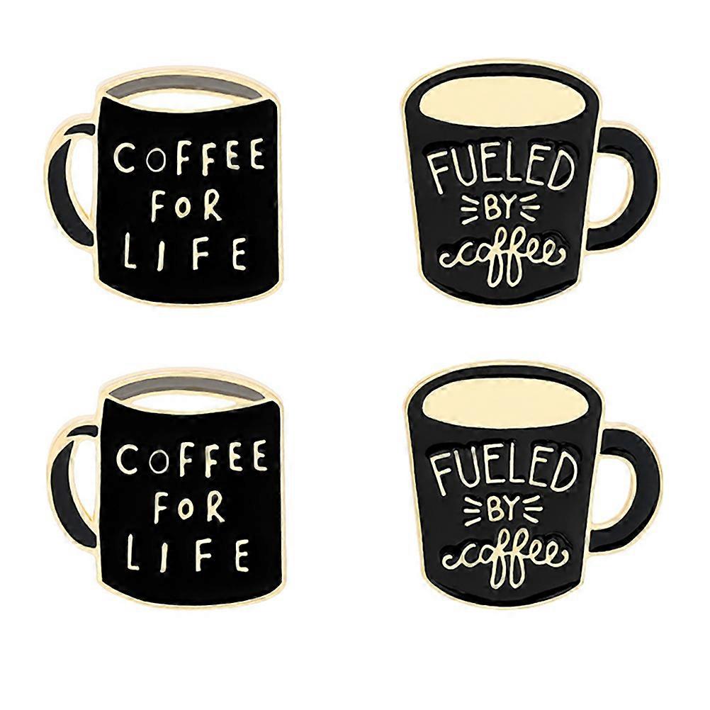 4pcs English Font Coffee Cup Pattern Brooch Pin Lapel Badge Pin Bag Decoration