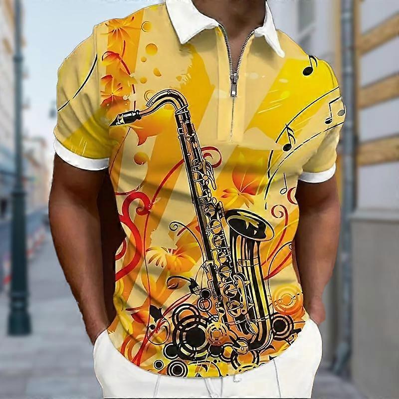 Camisa polo masculina casual com zíper e manga curta, moda casual com zíper, verão, primavera, ajuste regular, estampa colorida, camisa com estampa 3D