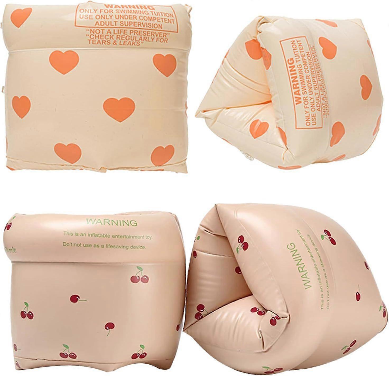Swimming Armbands for Kids and Beginners, Heart and Cherry Designs, 4pcs Set, Ideal for Swimming Lessons and Beach Activities