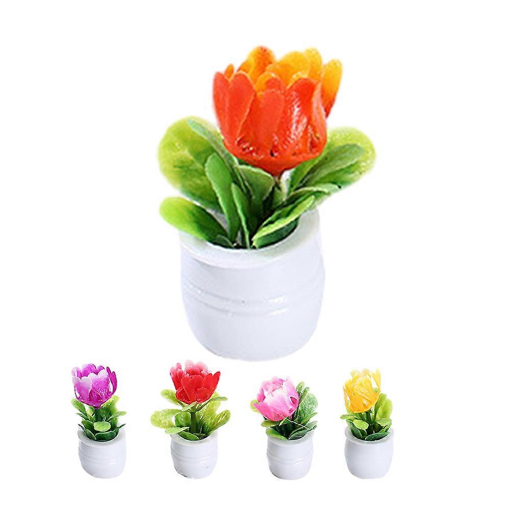 5pcs Miniature Artificial Bonsai Plants Realistic Fake Flowers for Dollhouse Decor Tiny Potted Plants for Home Miniature Garden Desktop Display