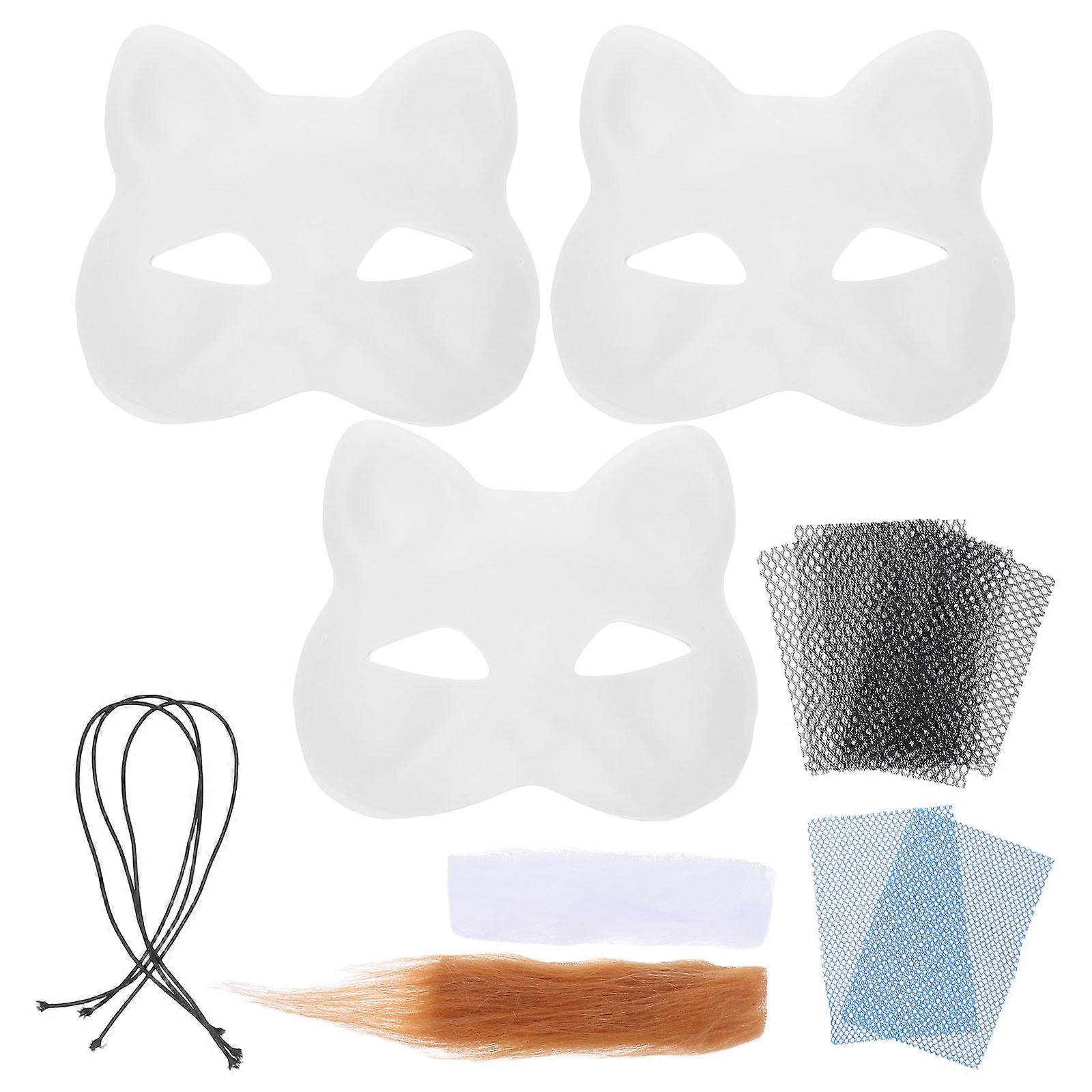 Cat Face Mask Diy Masquerade Costume Accessory White Cat Shape 3Set