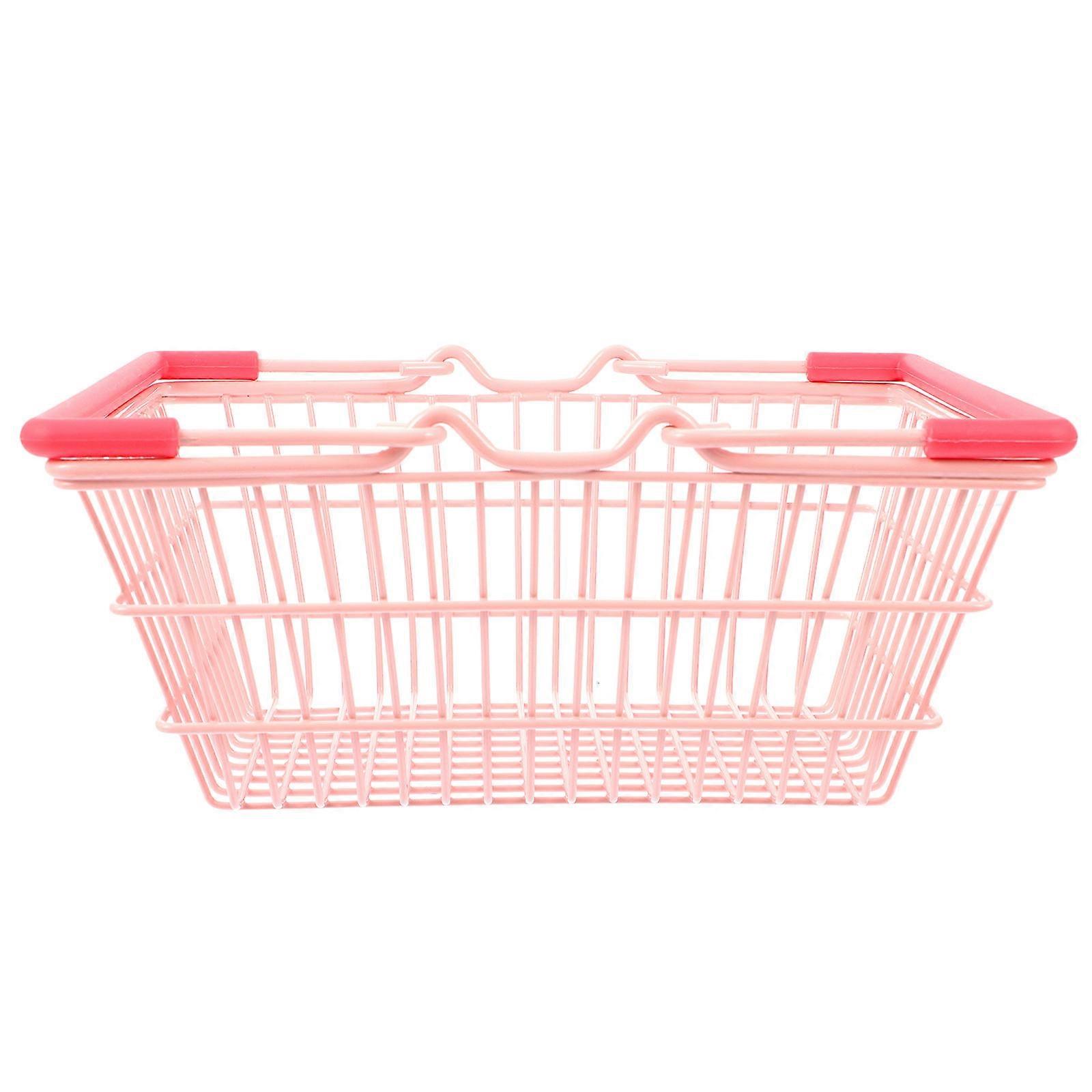 Mini Wire Shopping Basket Pink Handheld Storage 18X13.5X9CM For Home Use 1Pack