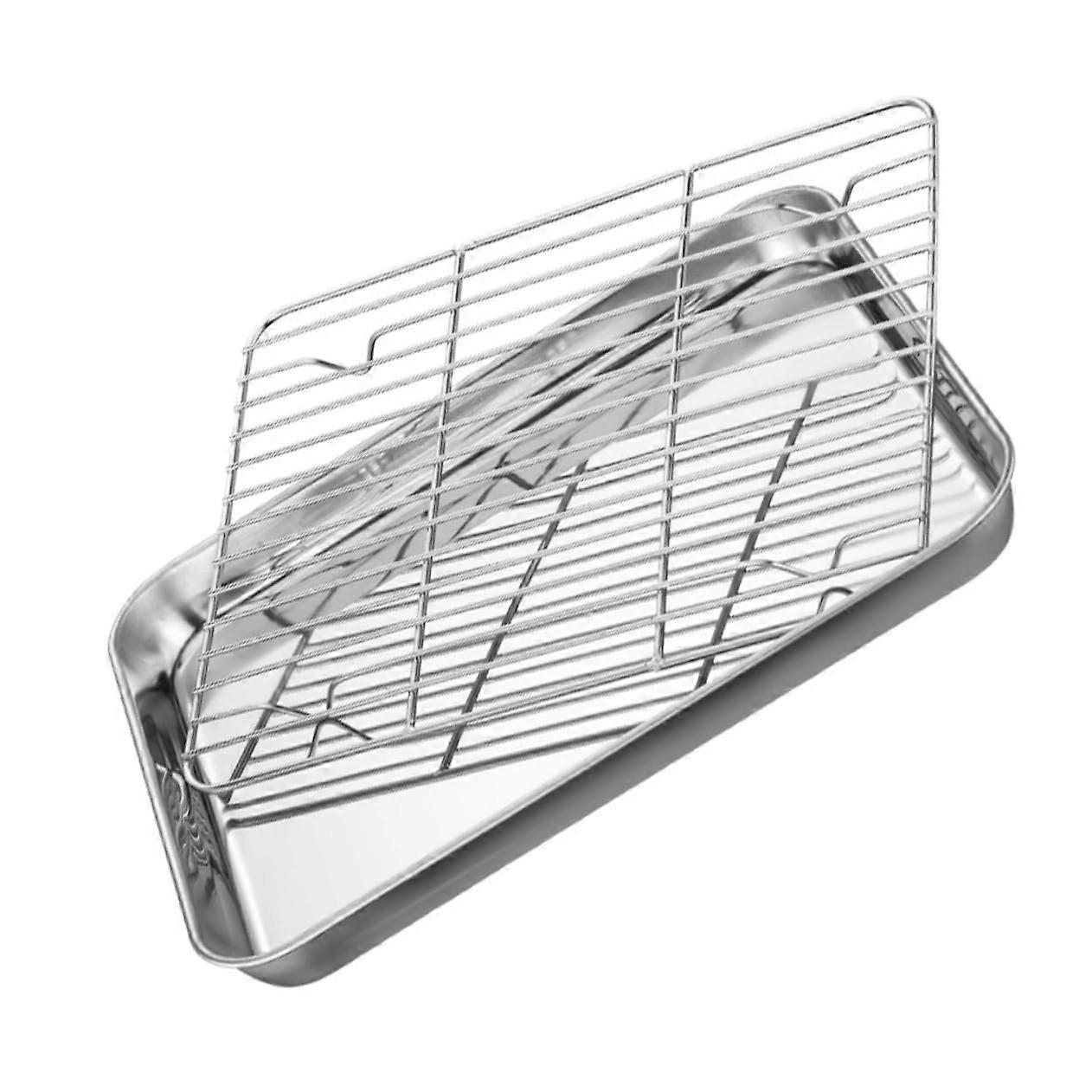 Stainless Steel Storage Square Plate With Rack For Drying Keeping Rust 23.5X17.5CM