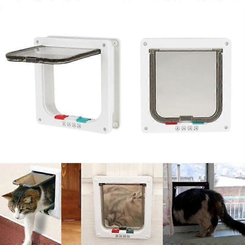 Smart Cat Flap Cat Door Lockable Cat Small Dog Pet Flap Door White M -ZOO
