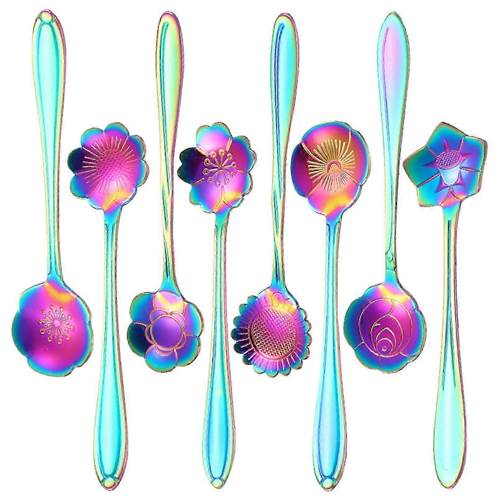 8pcs Stainless Steel Flower Spoons with Elegant Handles and Smooth Edges for Ice Cream Snacks and Jellies