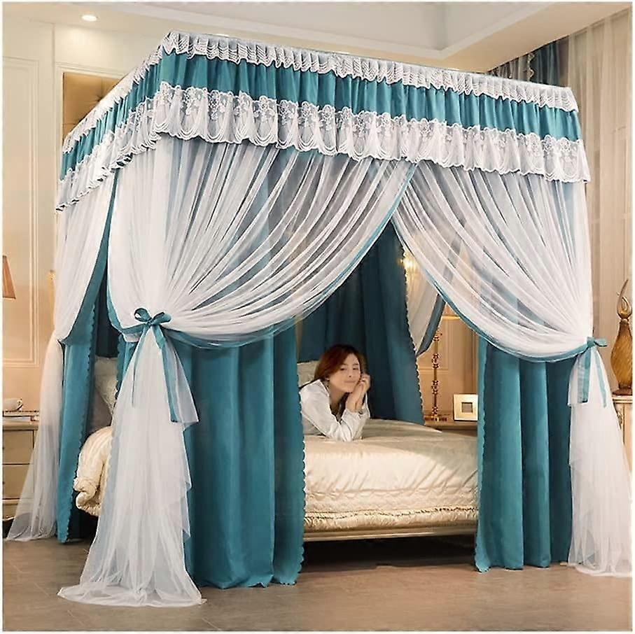Corner Bed Canopy Cozy Curtain Net Princess Windproof Mosquito Net Blue 59*78inch