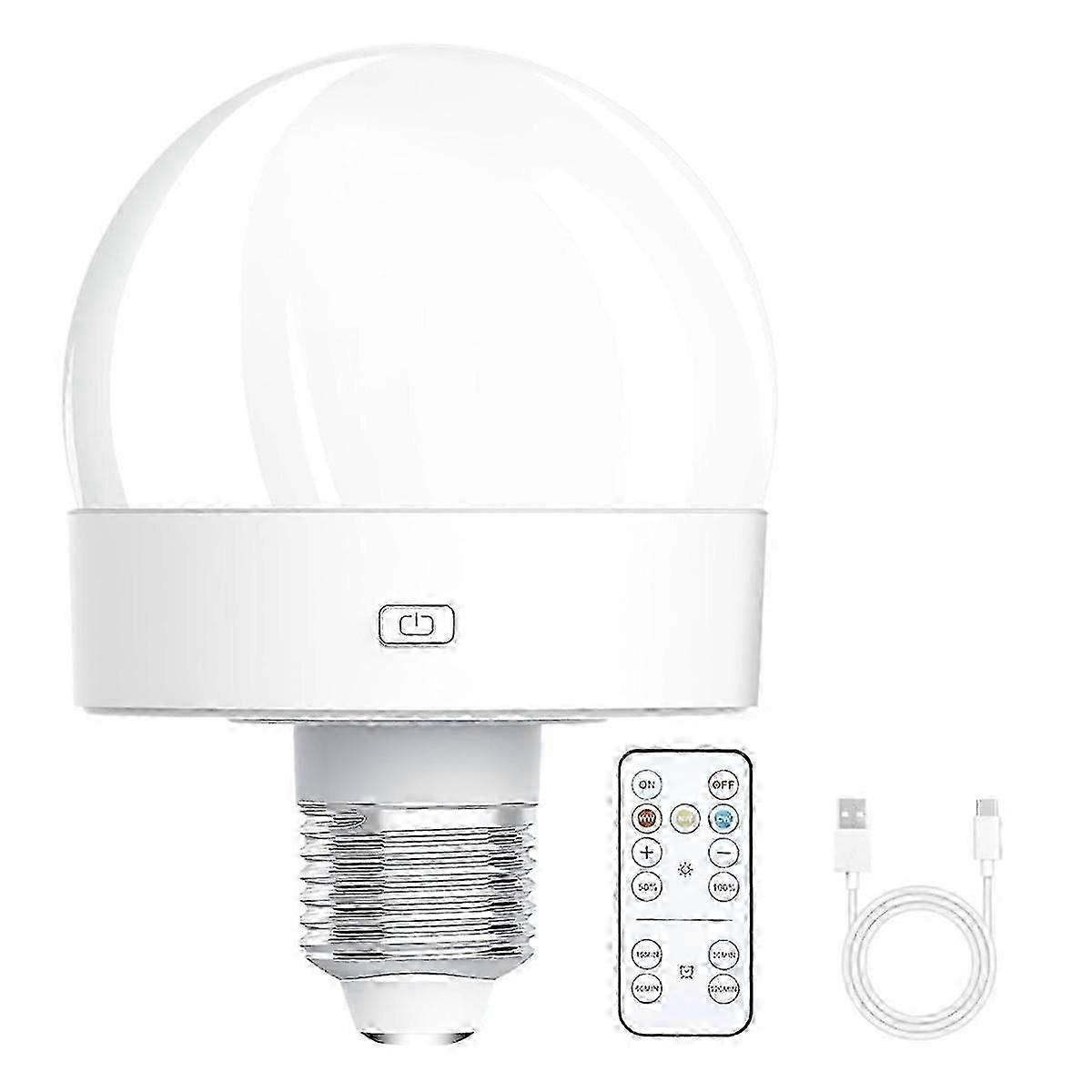 Lampadina E26 a Batteria Ricaricabile - 300LM Luce LED con Telecomando Dimmerabile 3 Modalità Bianco Caldo/Naturale/Freddo