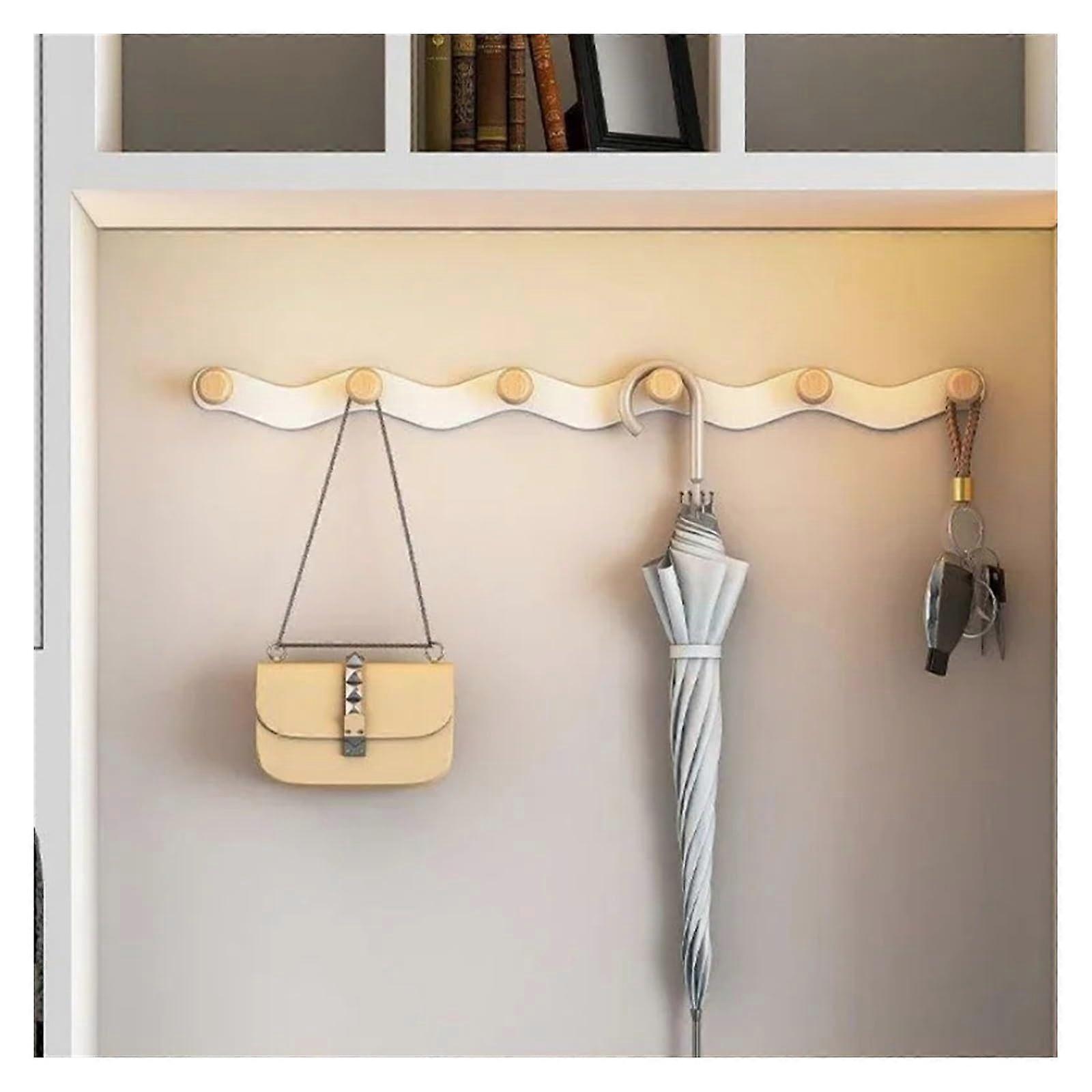 Wall Coat Racks, Coat Hooks, Wall Coat Hooks Without Punching, Wooden Coat Hooks (Round Head, 6 Hooks) Round Head 6 Hooks