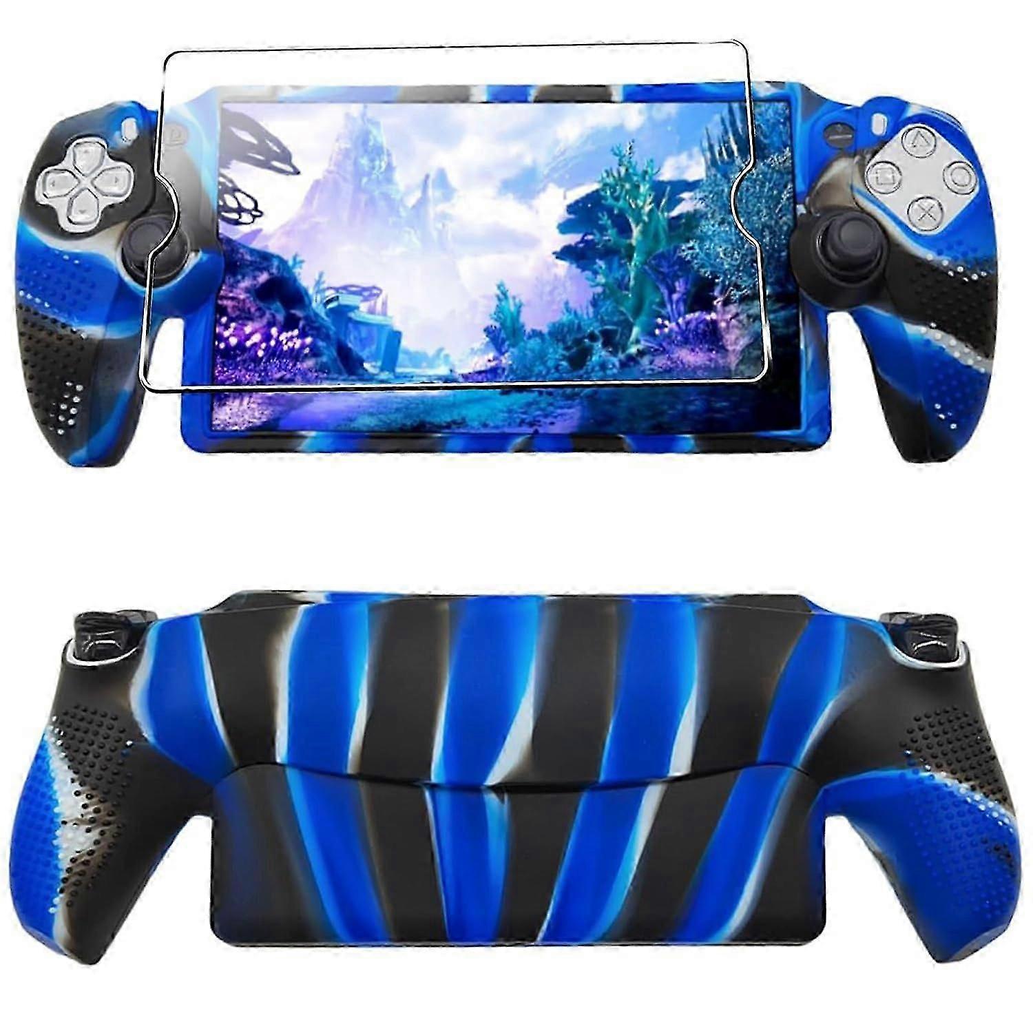 Protective Case for PS Portal, Anti-Slip Soft Silicone Cover Skin with Tempered Screen Protector