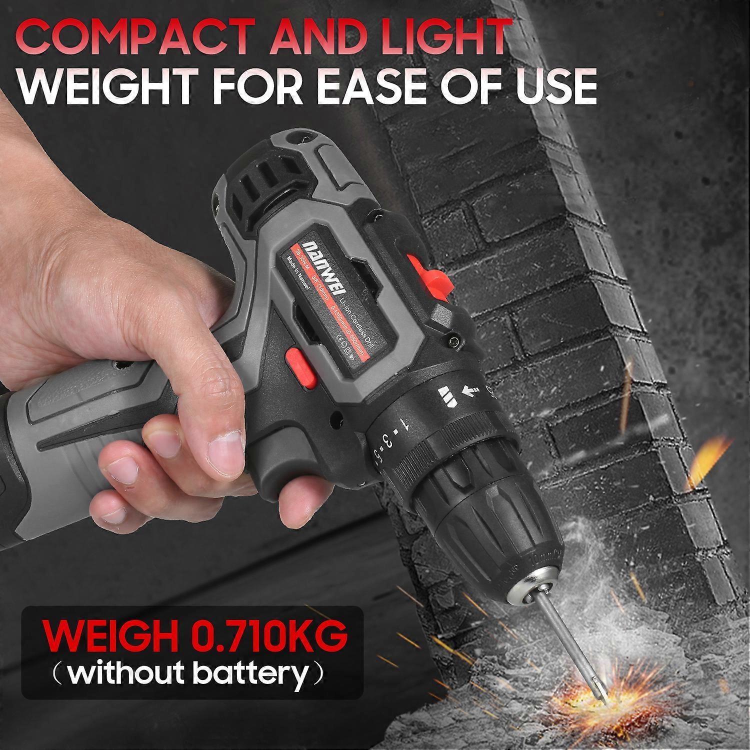 12V Electric Cordless Driver Handheld Portable Power Two-Speed Rechargeable Drill with LED Light 25+1 Torque 1500mAh Lithium-ion Battery