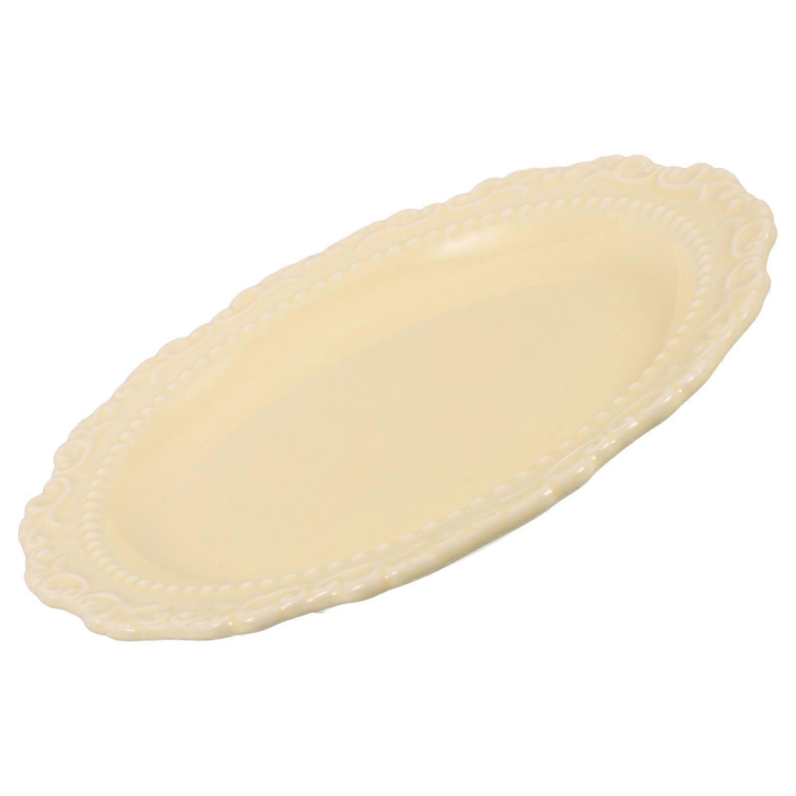 Embossed Plates Ceramic Salad Dish Casual Dining Versatile Use Yellow Color Palace Style 7 Inch 1Pack