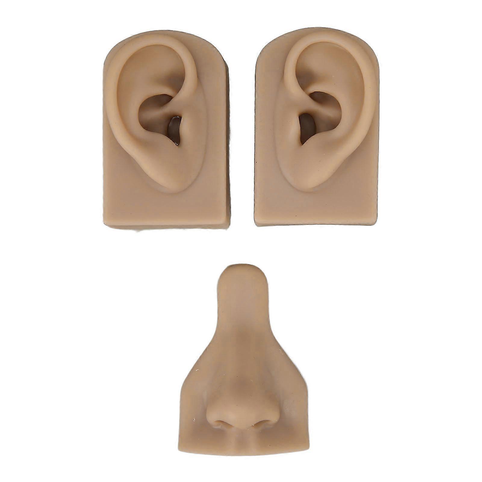 Silicone Piercing Practice Model Simulation Soft Flexible Nose Ears Model for Display Teaching Dark Skin Color