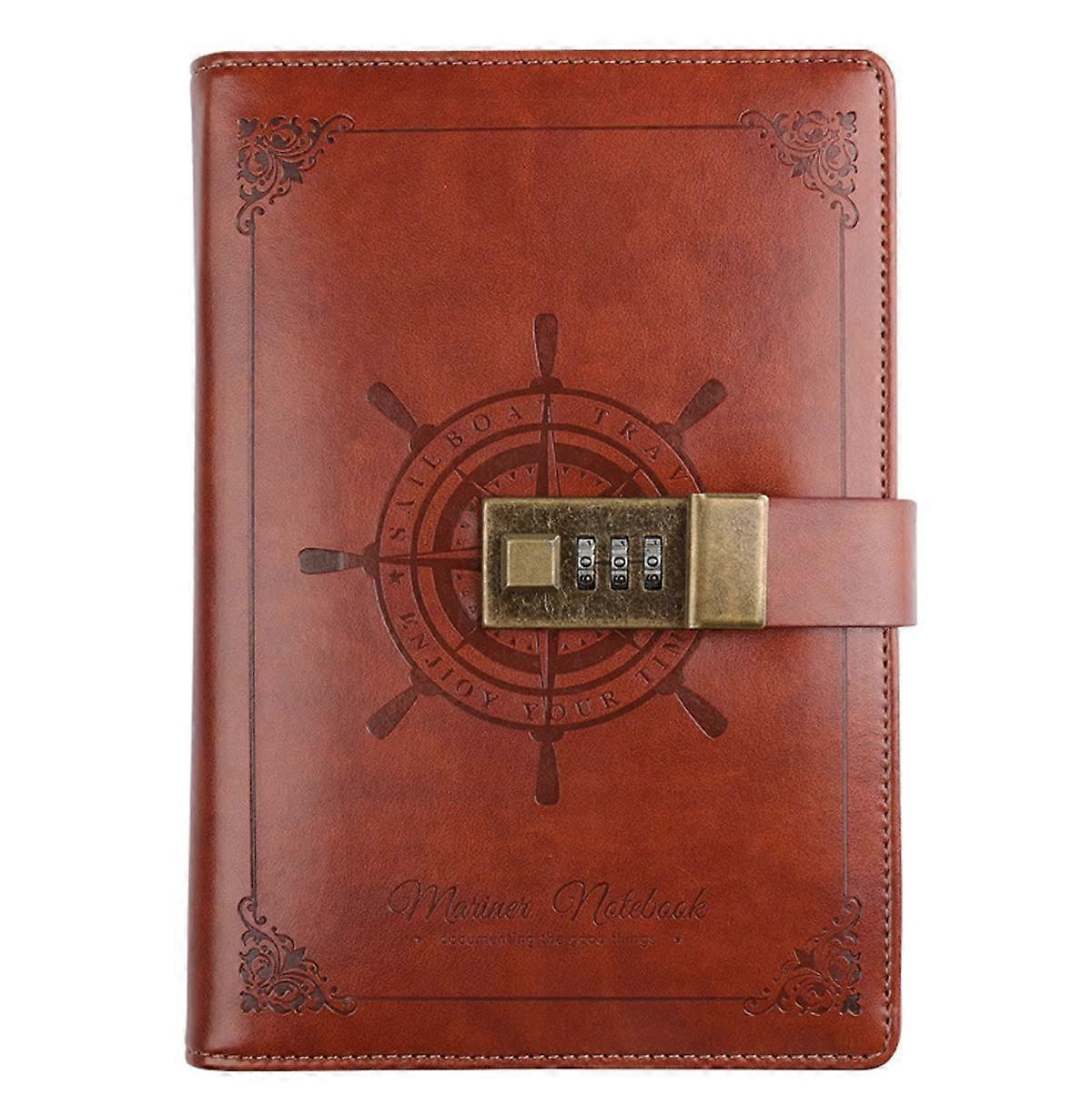 Diary with Lock PU Leather Password Notebook With Pen Refillable Journal Sketch Pad Brown