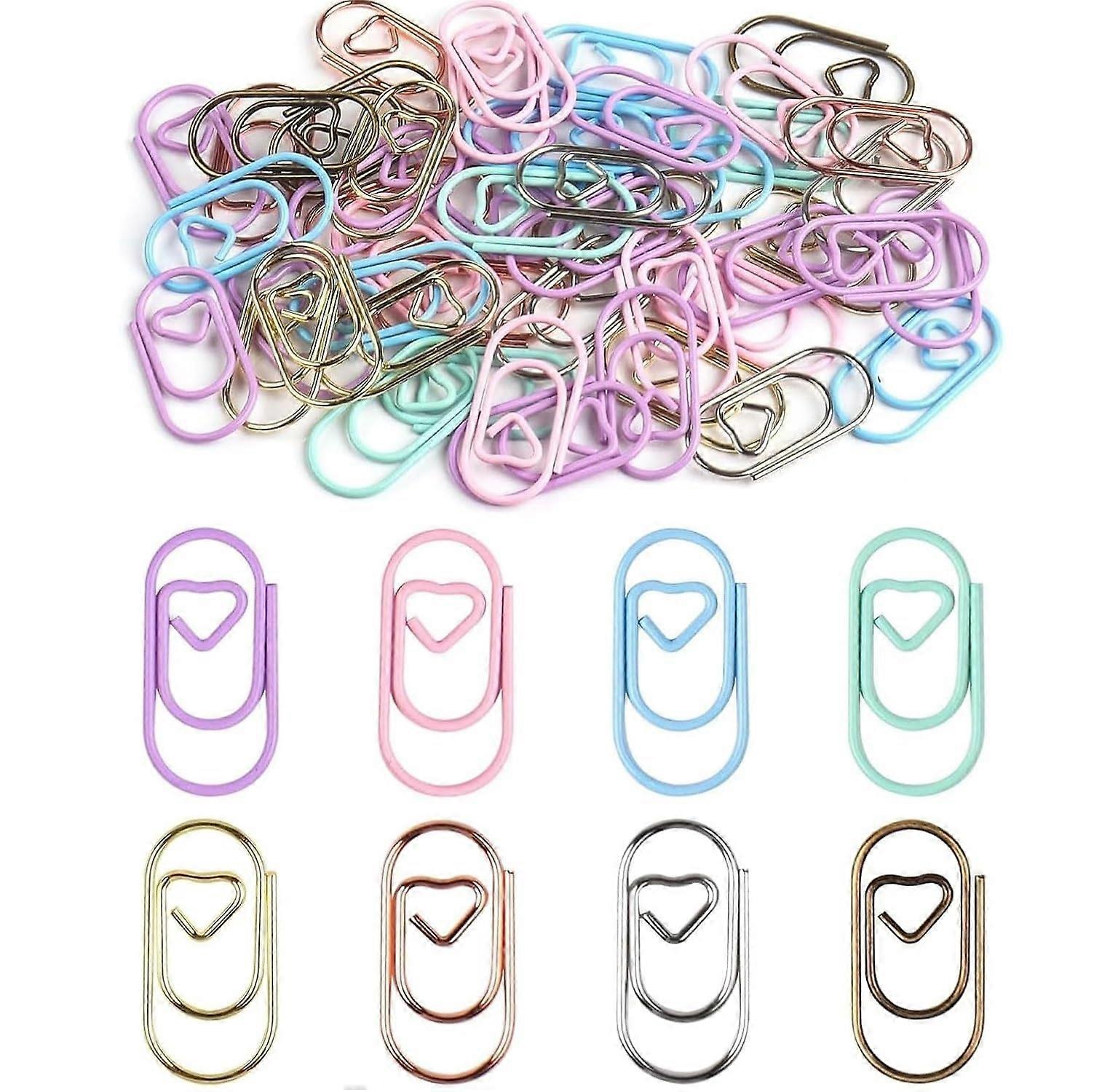 Colorful Paper Clips, Pack of 60, Heart Design, Small Metal Clips for Notes
