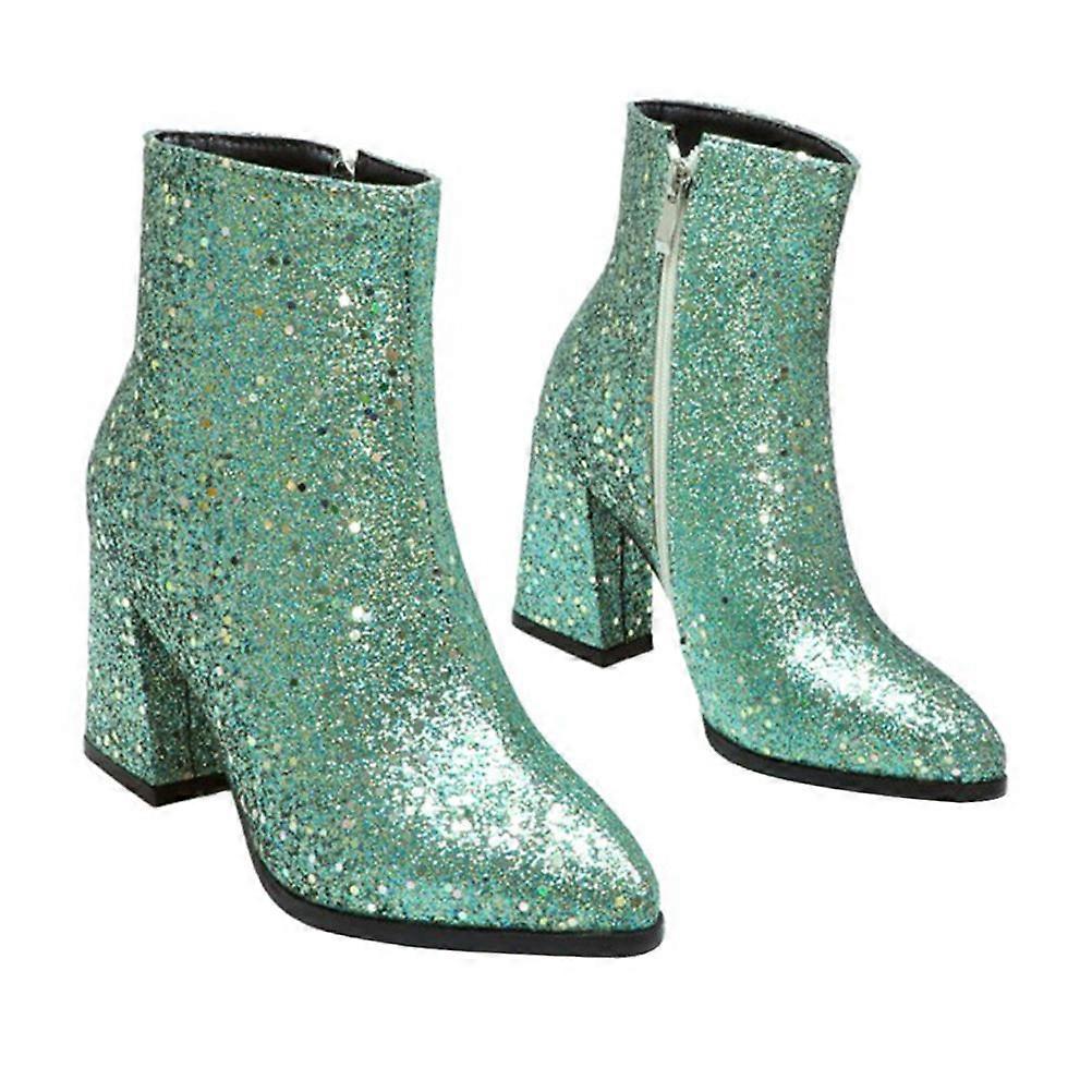Stylish Women's Ankle Boots High Heel Side Zipper Design Green 1Pair