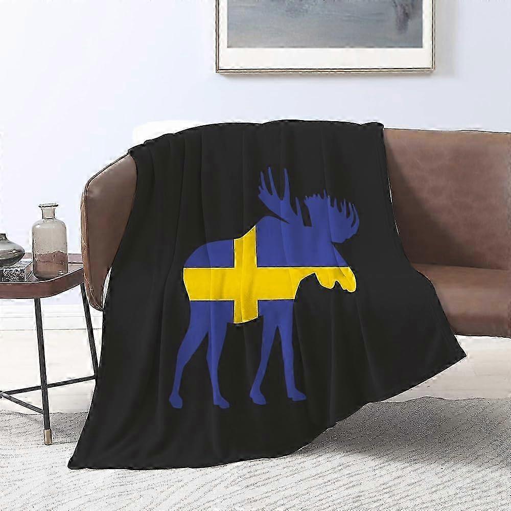 2025 cobertores de flanela, bandeira sueca e alce, mantas para sofá cobertor fofo cama lance f quarto, sofá, acessórios de quarto 59x79 in