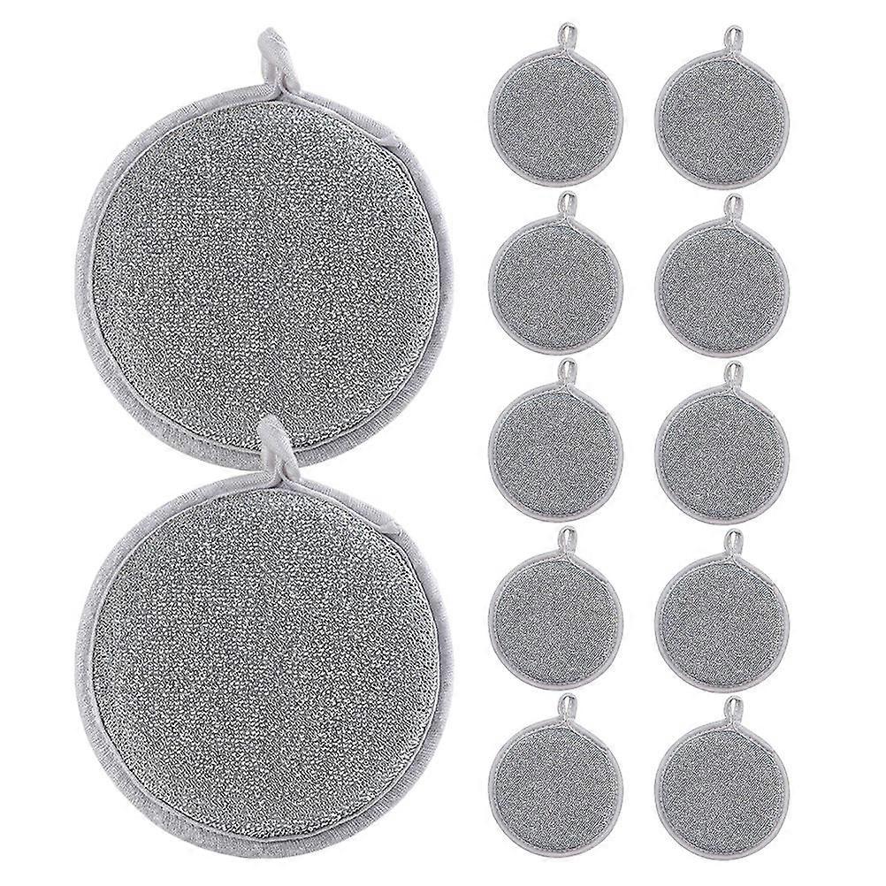 Silver Multipurpose Non-Scratch Dishwashing Sponges for Kitchen Use Reusable with Hanging Hole 12pcs