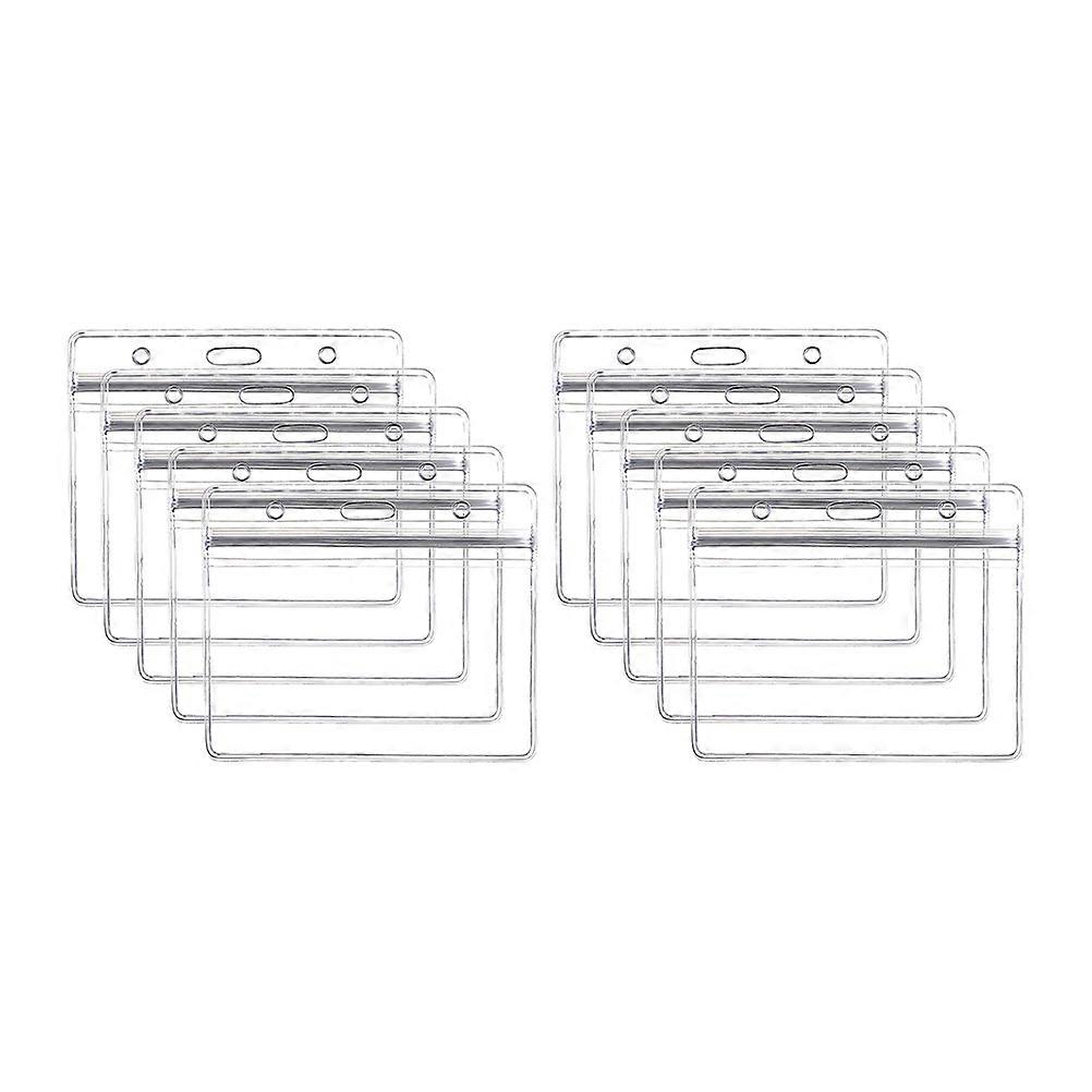 10pcs Transparent Waterproof Business ID Badge Holder for Office School (Horizontal Pattern)
