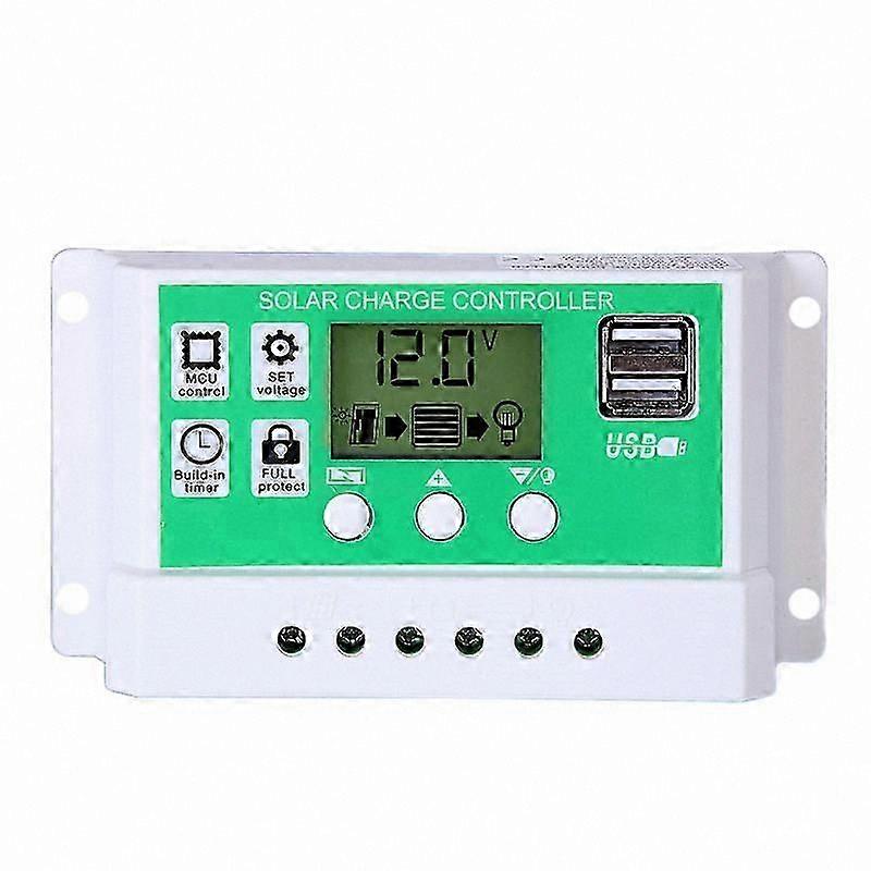 Smart LCD Solar Charge Controller 30A for 12V/24V Lead/Lithium Batteries with Dual USB and Timer Function