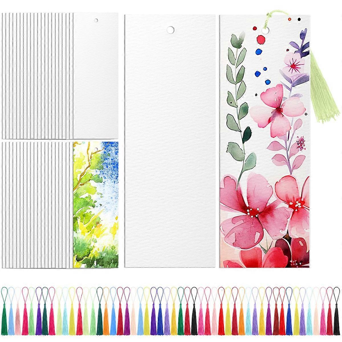 Watercolor Paper Blank Bookmarks with Colorful Tassels DIY Book Marks