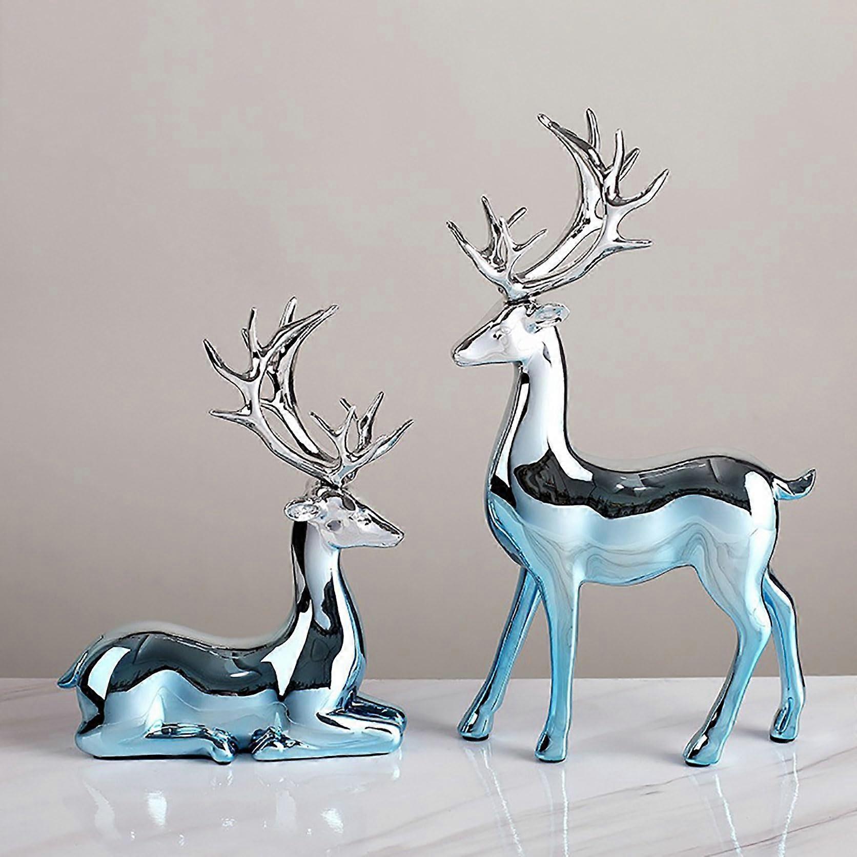 Reindeer Figure Set of 2, Resin Decor, Moose for Home, Table Decor (Color:D)