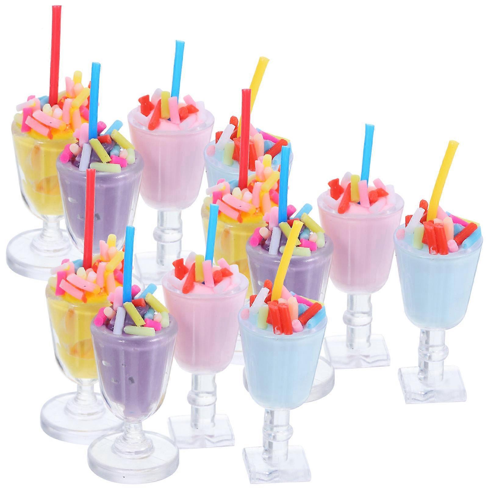 Masteelf 12Pcs Dollhouse Miniature Scene Model Ornaments Mini Ice Cream Goblet Drinks