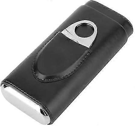 Cigar Box, Leather Cigar Box Portable Cigar Box With Cedar Wood Lining And Cigar Cutter For 3 Cigars (black Contains Scissors)
