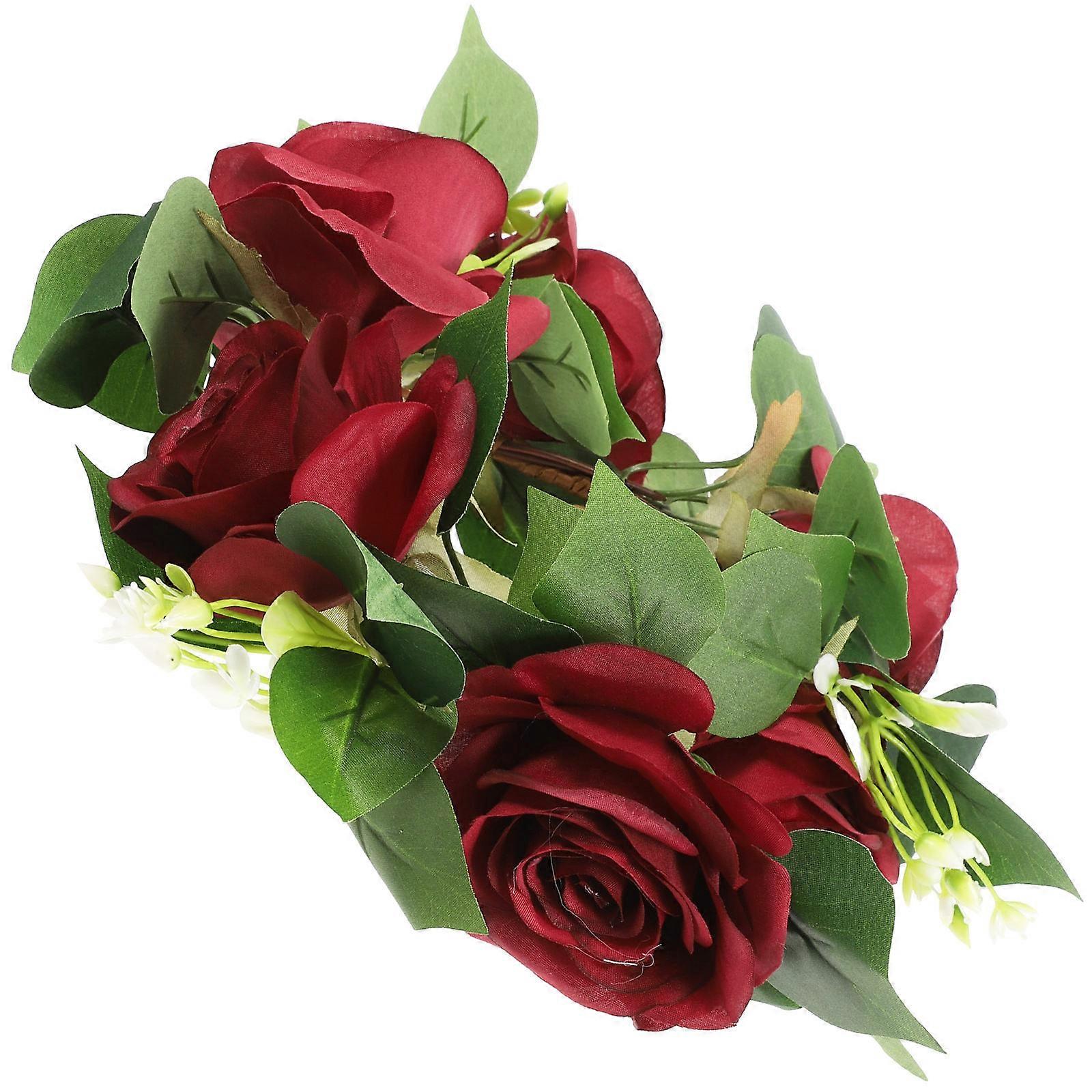 Red Artificial Rose Candle Ring for Party Use Silk Cloth PE Material Adds Romantic Atmosphere 6.5 Inches