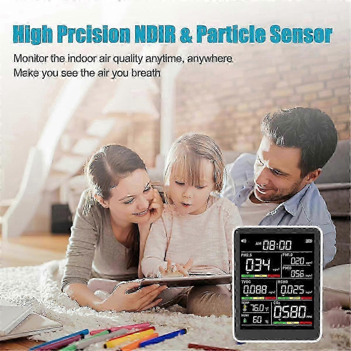 2025 Multifunctional Air Quality Tester for PM2.5/PM10/CO2, Formaldehyde with Humidity, Temperature, TVO