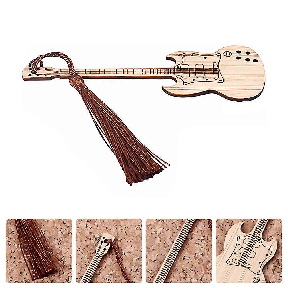 Bamboo Bookmark with Guitar Shape Design for Readers and Students Khaki Color and 6.5 inches