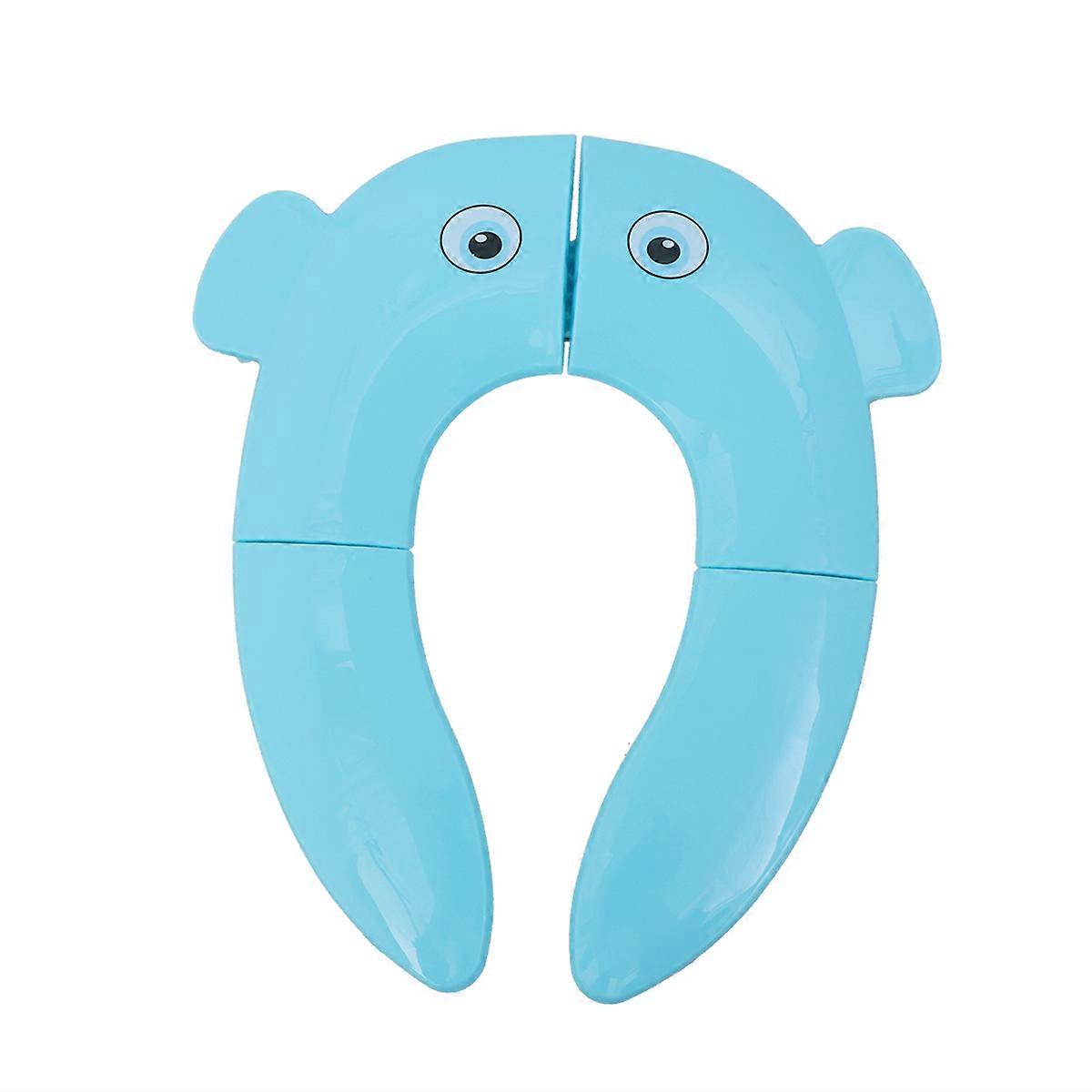 Portable Folding Toilet Seat for Kids with Warm Blue Cover Made of Durable PP Material Fits Most Round Seats