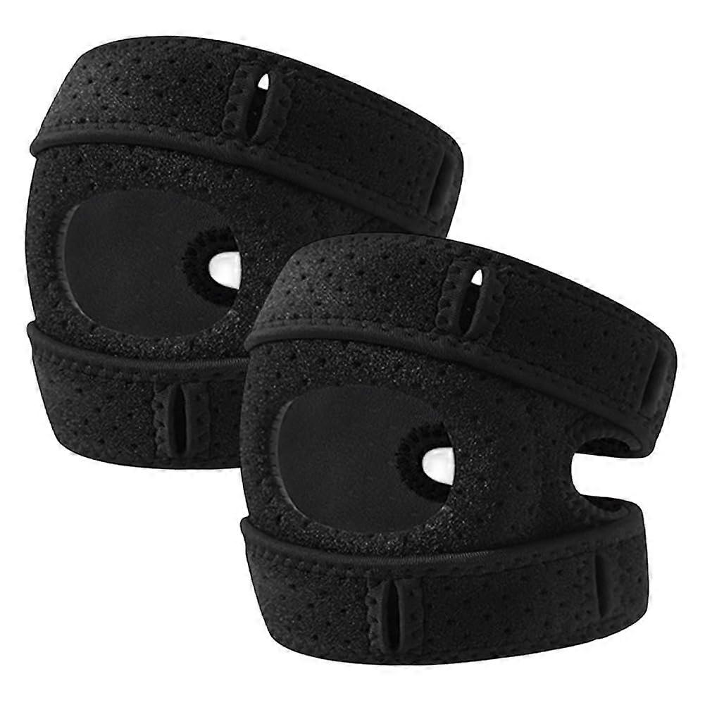 Patella Knee Brace Adjustable Open Patella Support Strap Black S-M Size 2 Pieces for Pain Relief and Stability