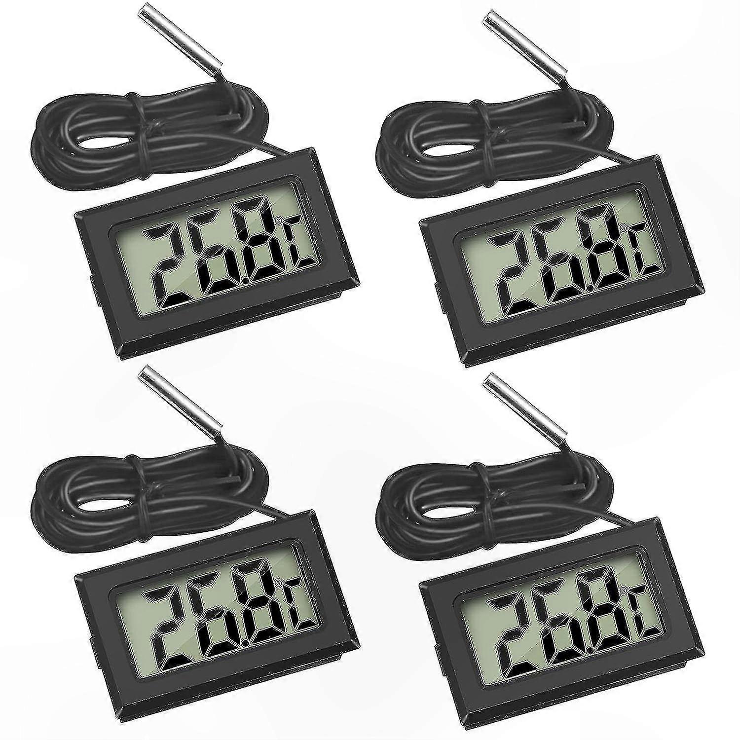 Digital LCD Thermometer with External Probe for Refrigerator, Freezer, and Aquarium (4-Pack, Black)