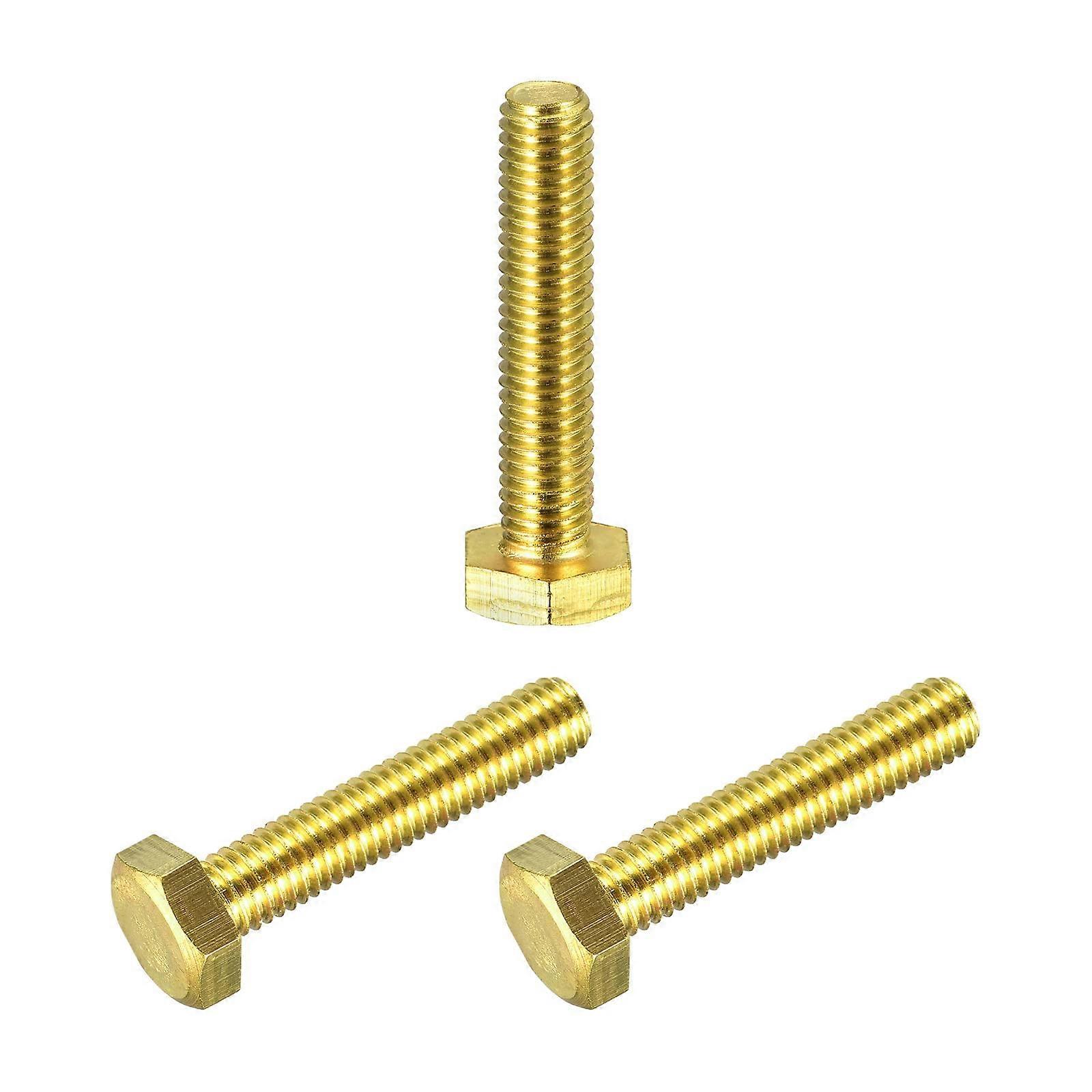M8x40mm Brass Hex Head Screws, 3-Piece Set, Fully Threaded, High Strength Quality 4.8, Machine Screws for Precision Fitting
