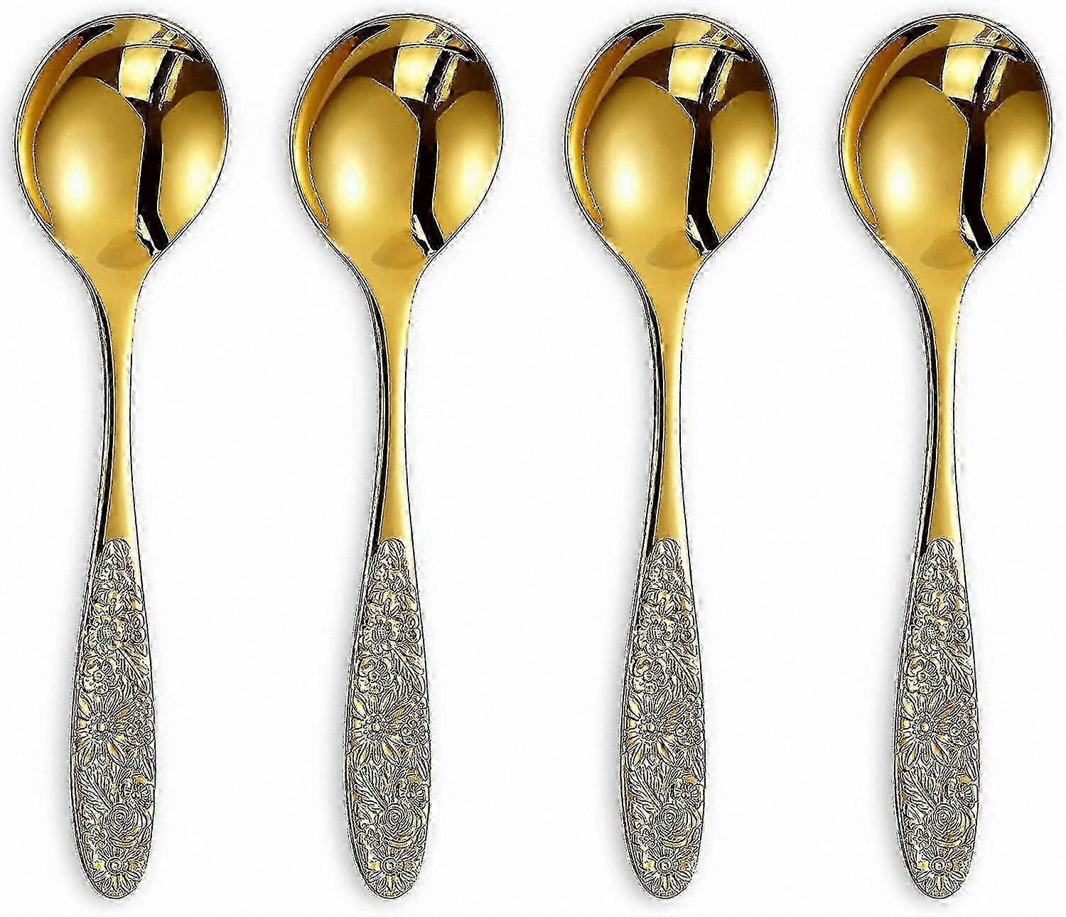 Gold Visions Bouillon Spoon Set of 4, 18/10 Stainless Steel, Fine Mirror Polished Soup Spoon for Elegant Dining Experience