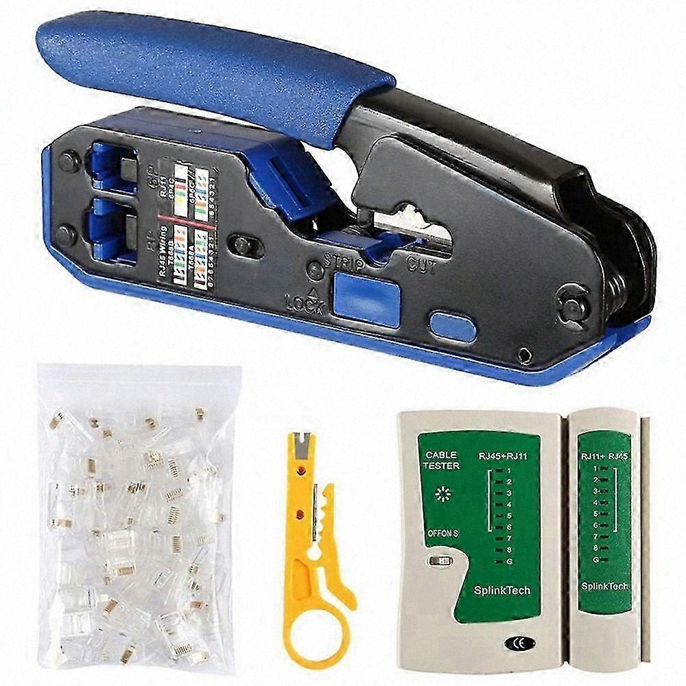 Network Cable Tester RJ45 Crimp Tool Kit CAT5 CAT5E CAT6 Crimping Tool Kit, 50PCS RJ45 CAT6 Connect