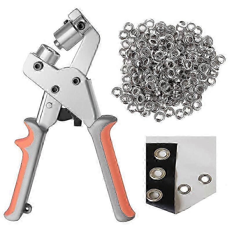 Eyelet Pliers, Professional Eyelet Punch Set with 500 Pieces (Inner 10 mm) Metal Eyelets for Leather Fabric Tarpaulin PVC Curtain