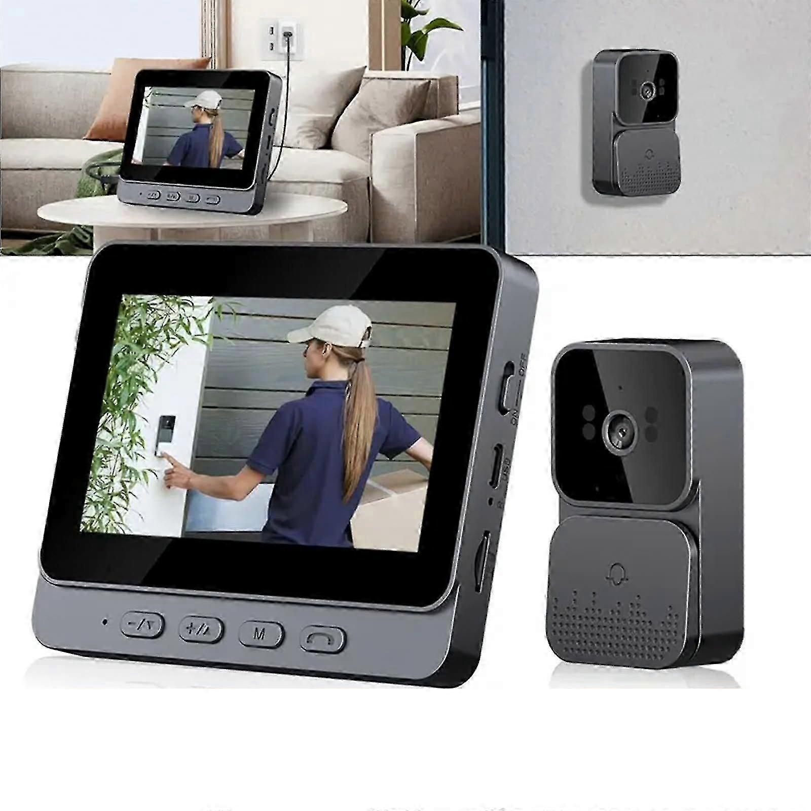 Wireless Doorbell with Camera: 1080p HD Video, 4.3" IPS Screen, 90dB Chime Video Intercom for Home & Family Safety