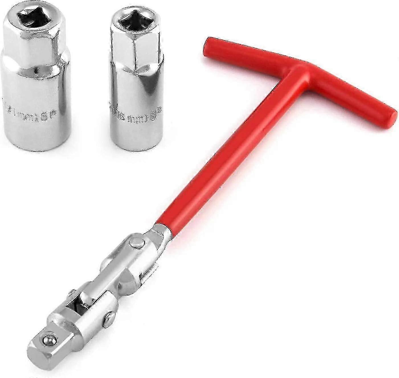 Spark Plug Socket Wrench Set, T-handle Spark Plug Socket Removal Wrench Tool 16mm 21mm (red)