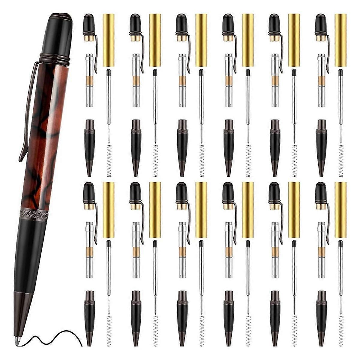 12-Pack Wooden Pen Set, Rotating Ballpoint Pen Set with Replacement Copper Turntable, DIY Classroom Supplies A