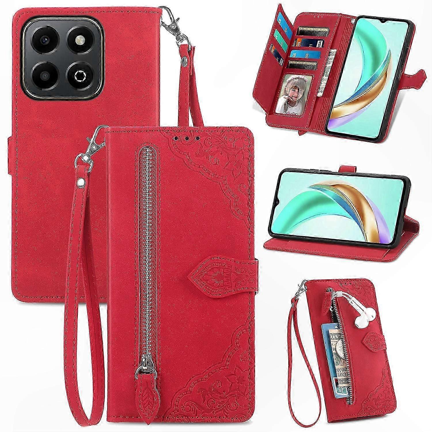 Flower Pattern PU Leather Zipper Case for 4G Devices