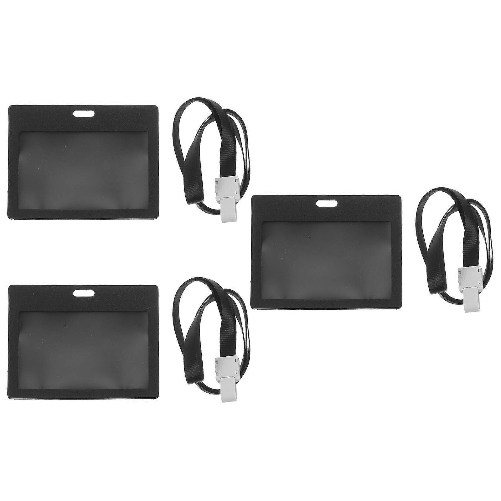Working Card Protector Cover with Lanyard for Storage 3Sets Black Clear Holder