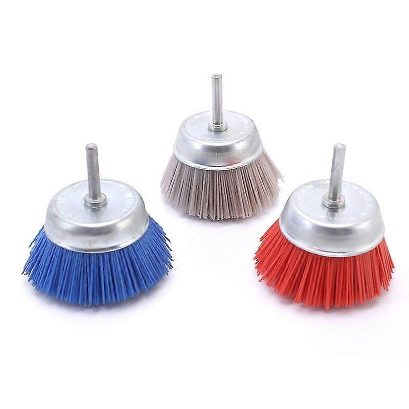3Pcs 3Inch Nylon Filament Abrasive Wire Cup Brush Kit with 1/4 Inch , Include Fine Medium Coarse Gr