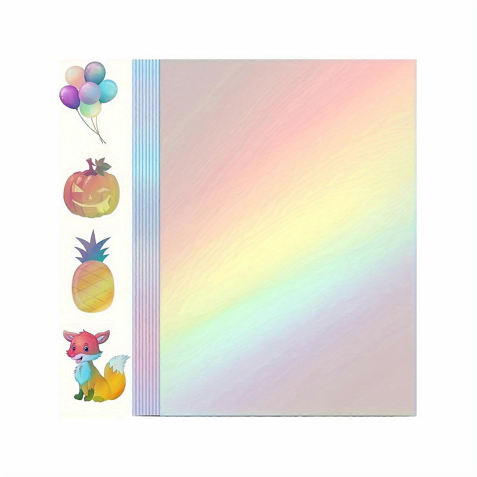 50 Sheets 4.1x2.9 Inches Rainbow Holographic Premium Cold Laminated Film Holographic Overlay Laminating Sheets Self Adhesive Film Vinyl Sticker Paper