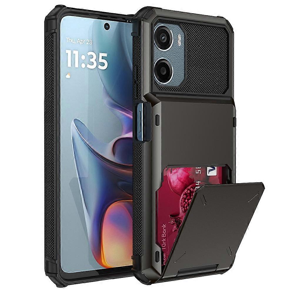 Motorola Moto E15 4G ケース PC + TPU デュアルレイヤー バック電話カバー カードホルダー付きと互換性あり