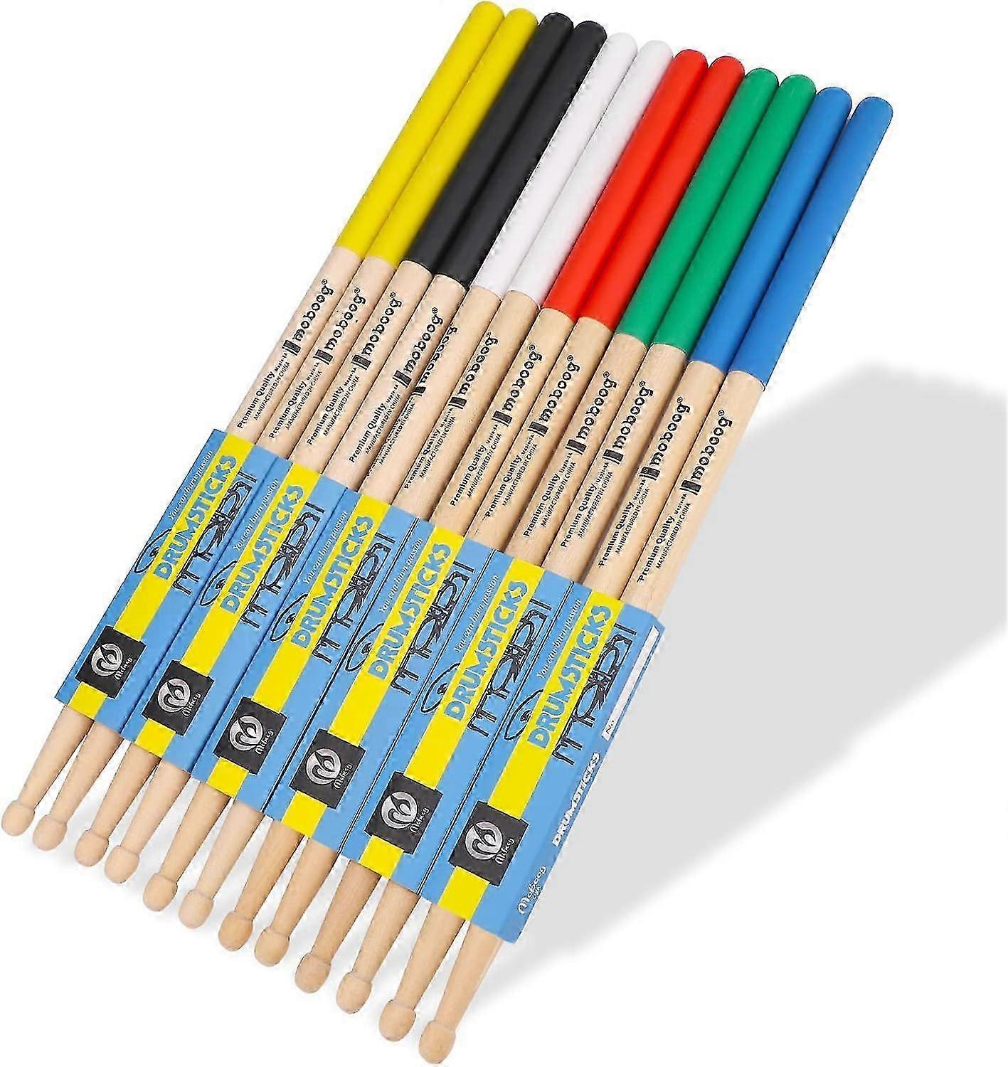 2025 6 Pairs Drum Sticks 5A Non-slip Maple Drumsticks Drum Accessories Multi Color Wood Tip Drumstick for Students Adults Beginners and Kids
