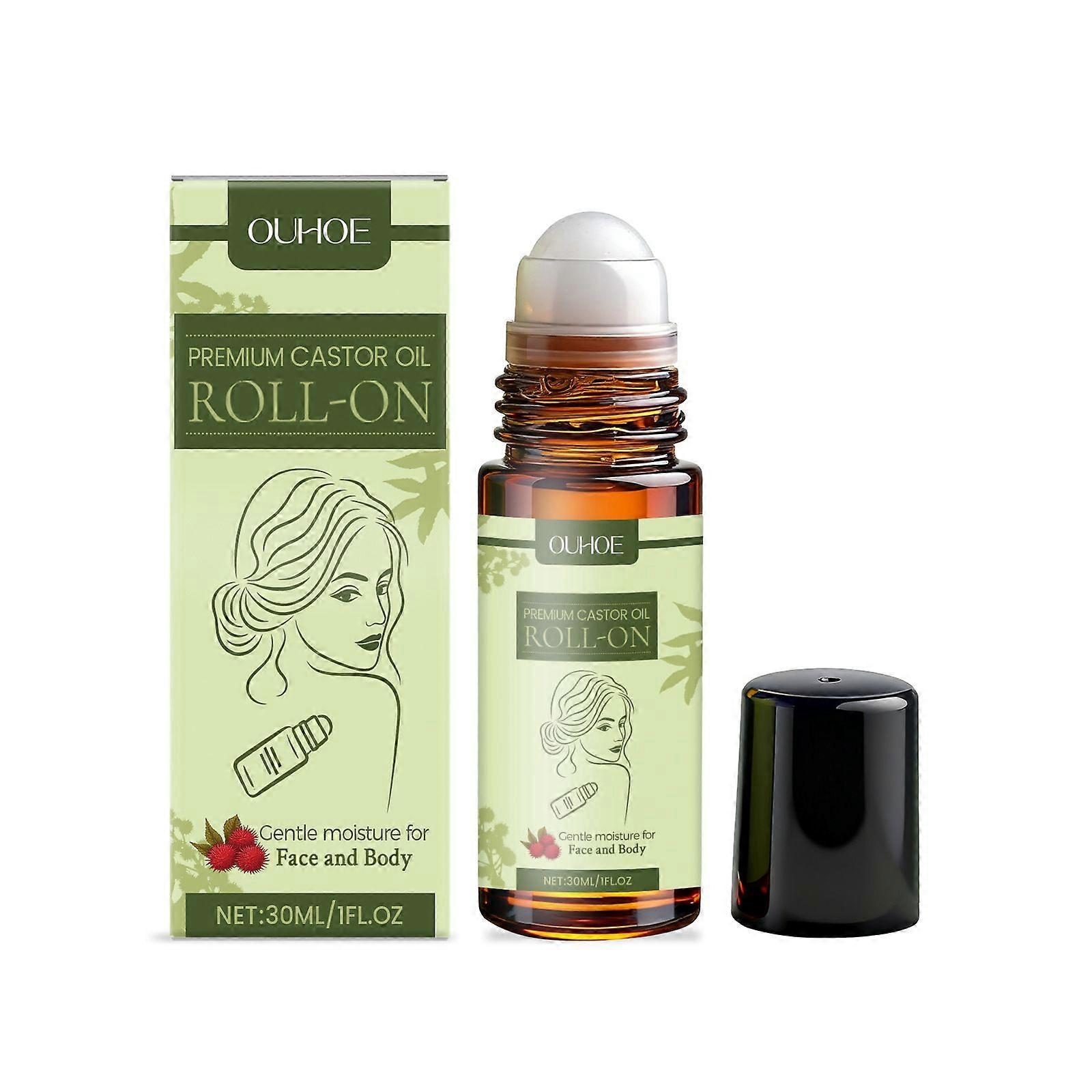Premium Castor Oil Roll-On, Castor Oil Roll on for Belly, Face, Body, Under Eyes, Glass Bottle Pure Roller Ball Castor Oil to Moisturize Skin