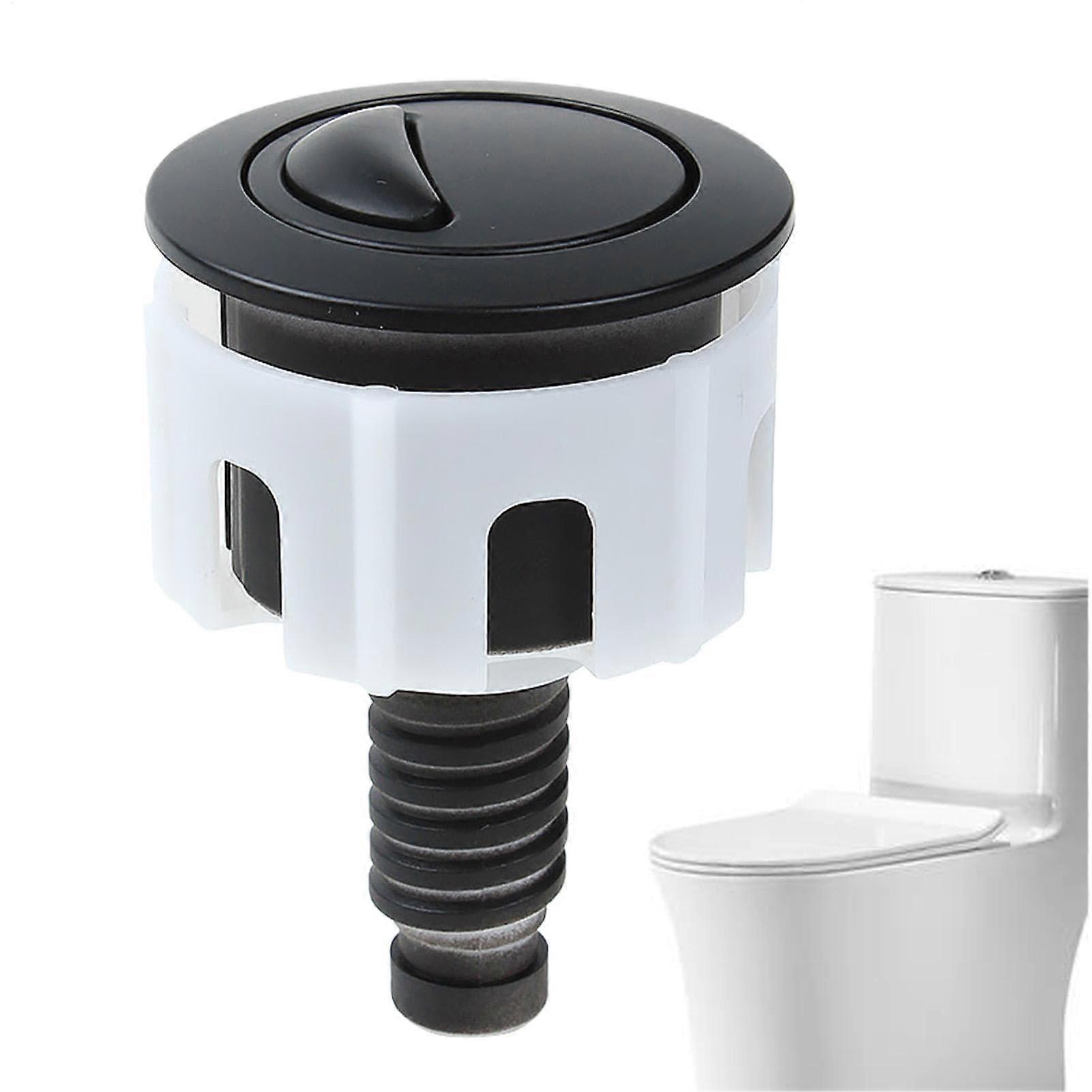 Toilet Tank Push Button, Double Round Push Button, Rustproof Black Flush Button Replacement, Universal Fit