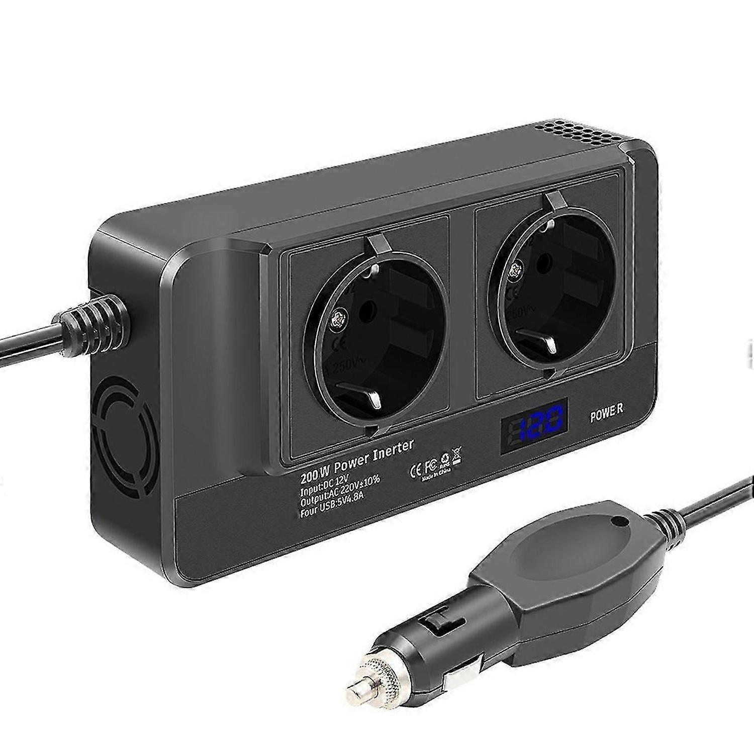 200W Car Inverter, Voltage Converter 12V to 220V with LCD, (EU Plug)